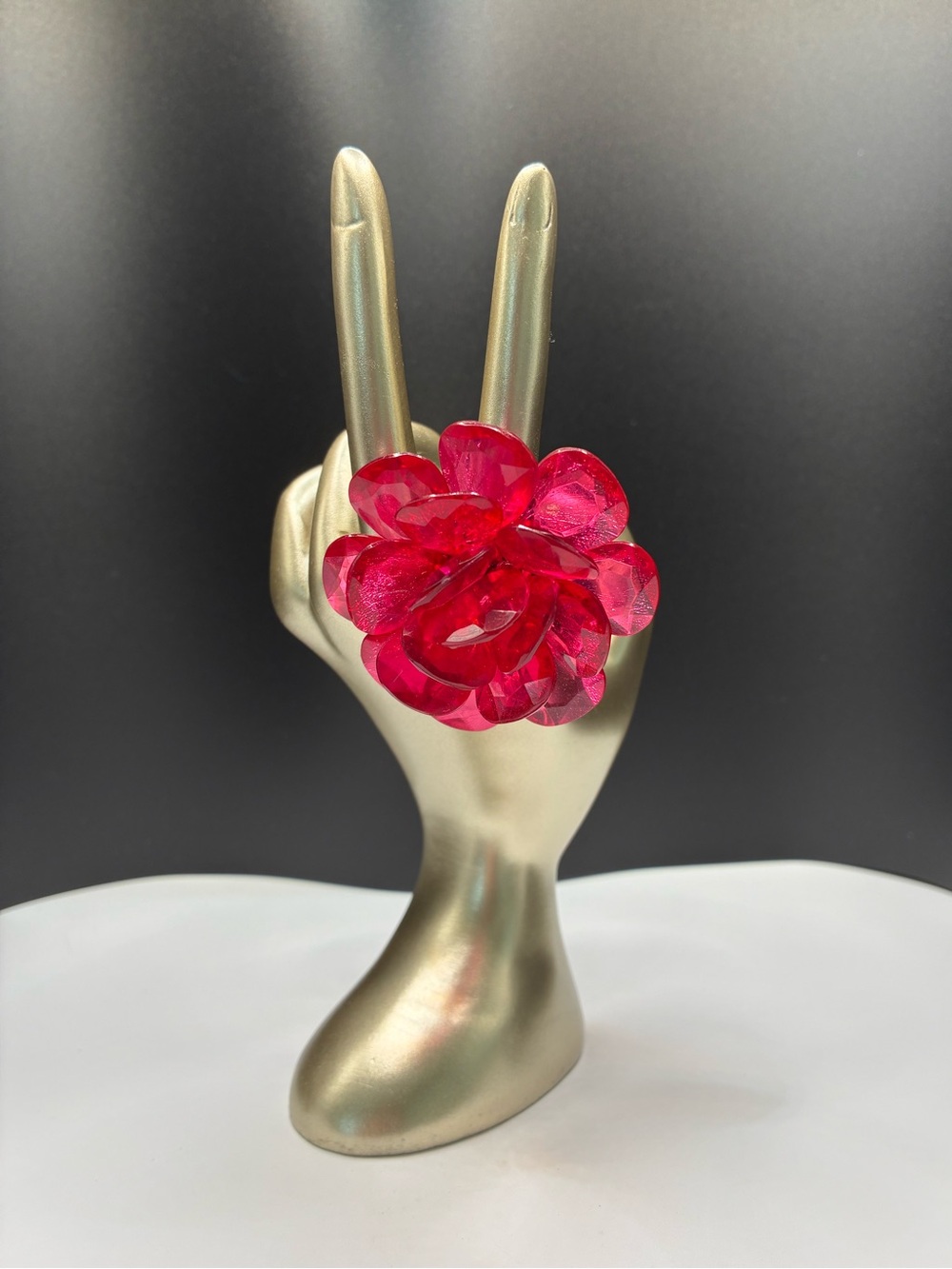 Bold Pink Floral Acrylic stretch Statement Ring - Women Jewelry